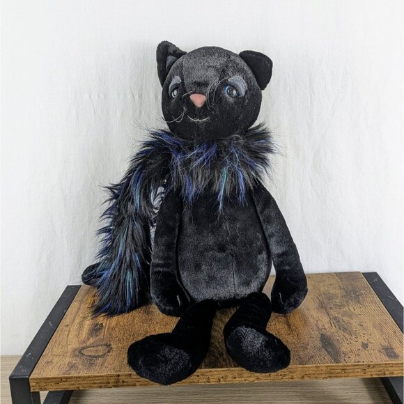 Jellycat Glamorama Cat Black Plush 17" Retired Peacock Boa – Tush Tag Only - Picture 1 of 10